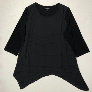 Dennis Basso Womens M Black 3/4 Sleeve Asymmetric Hem Scoop Neck Blouse